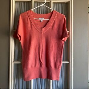 Loft Coral V-Neck Short Sleeve Sweater
